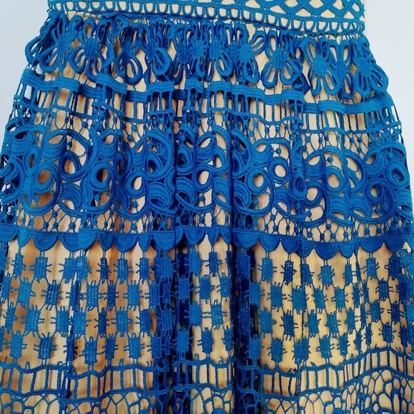 Lulus Blue and Beige Lace Midi Dress - Picture 11 of 16